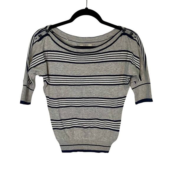 GUESS Striped Knit Top Gray Blue Sailor Anchor Detail Short Sleeve Size Small - Picture 1 of 6